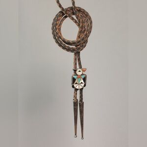 Sterling Silver Thunderbird Inlay Bolo Tie Braided Leather